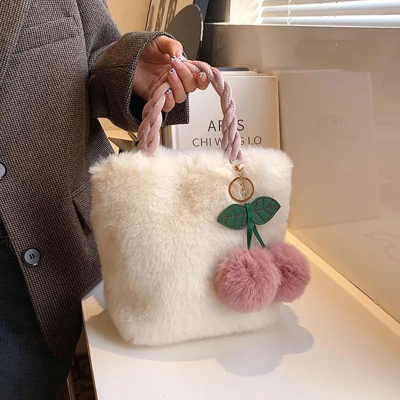 

Women's Bag Autumn Winter Korean Plush Cute Cartoon Cherry Kawaii Verstaile New Handbag High-quality Luxury Brand Crossbody Bag