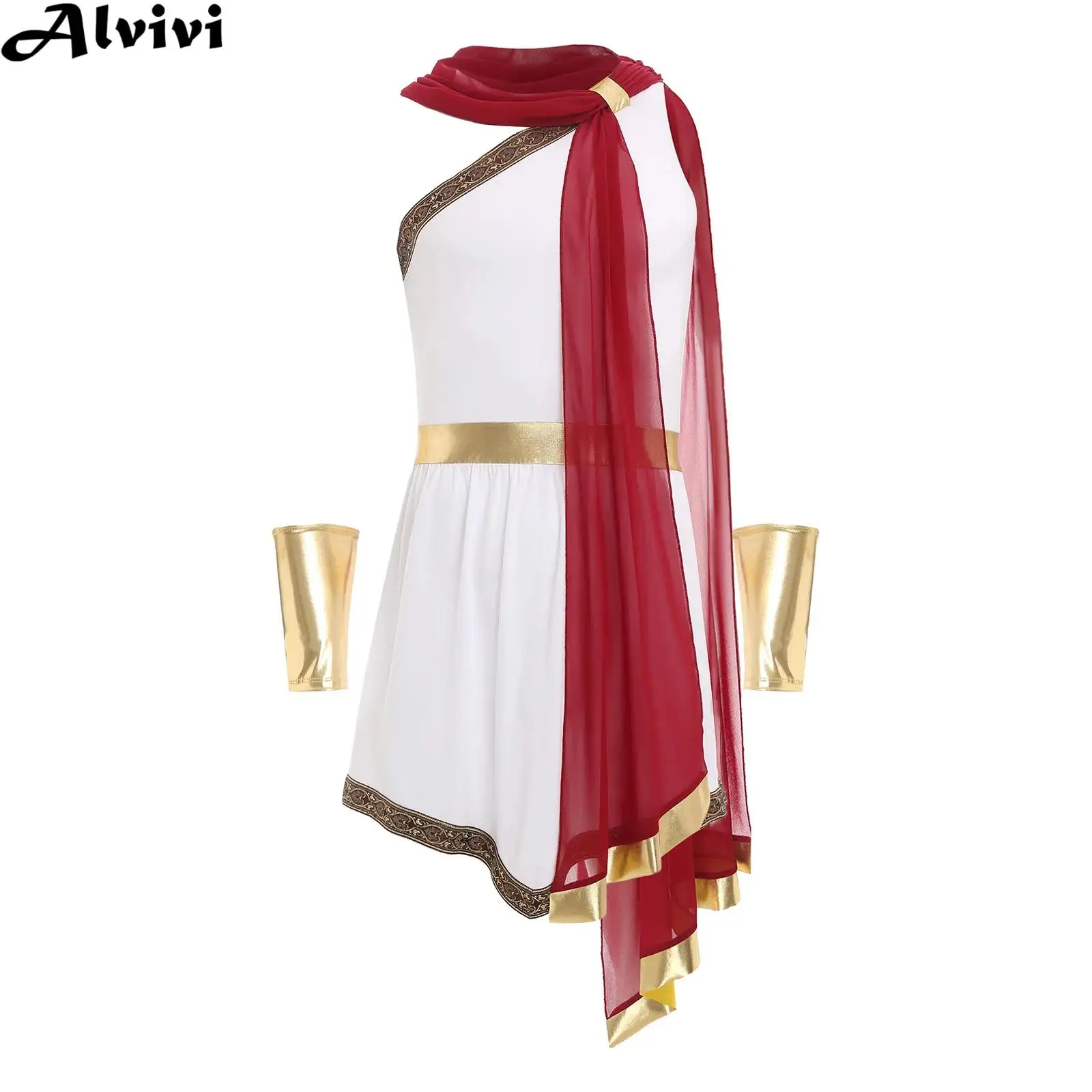 Men One Shoulder Ruffle Sash Ancient Greek Roman Toga Tunic Robe with Cuffs Halloween Csrnival Party God Zeus Caesar Costume