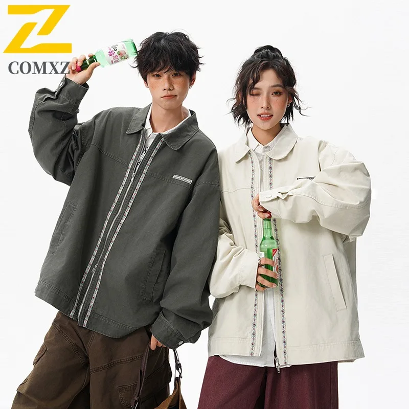 

COMXZ 2025 Men's Bad Boy Stand Collar Jacket Spring Autumn Versatile Trendy Workwear Loose Fit Casual outdoor Lightweight Coat