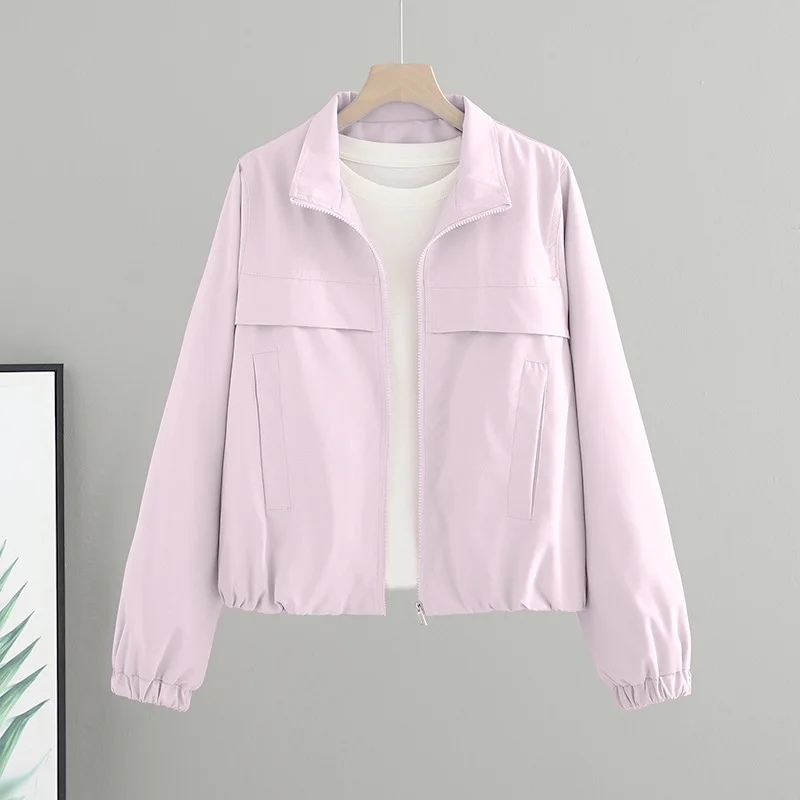 2026 Spring Summer Thin Short Jacket Women's Stand-up Collar Zipper-up Loose Coat Student Casual Tops Outerwear Baseball Uniform