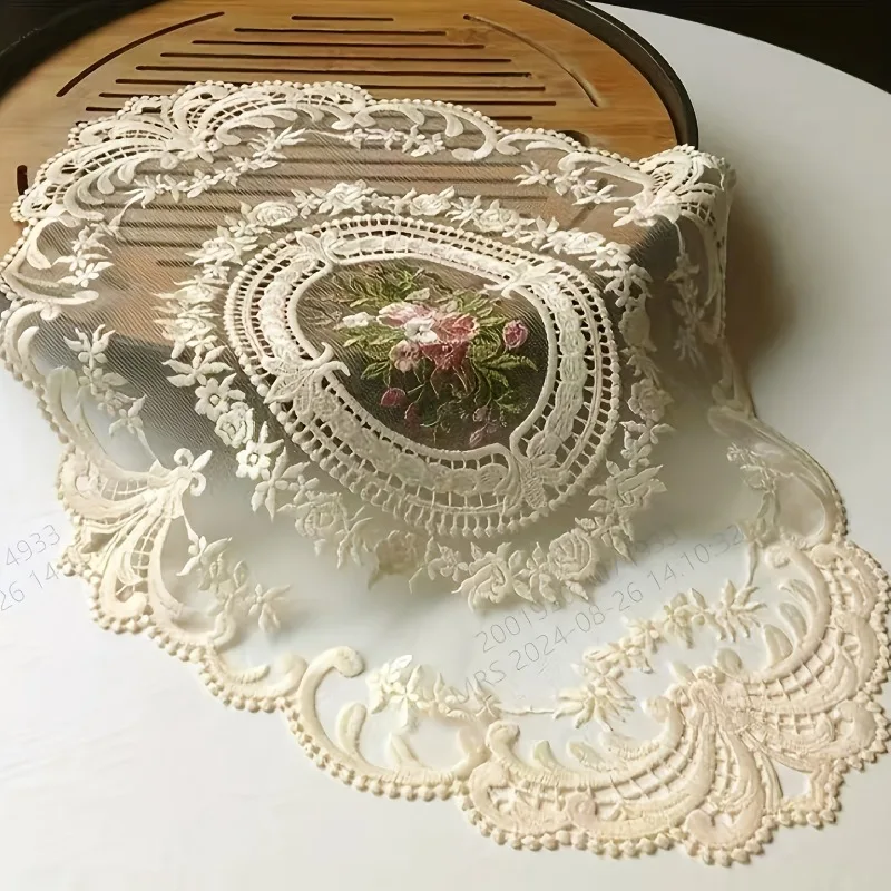 1pc French Rose Embroidery Placemat Vintage Classic Elegant Style Embroidered Placemat Suitable Dinner Tables Party Gatherings