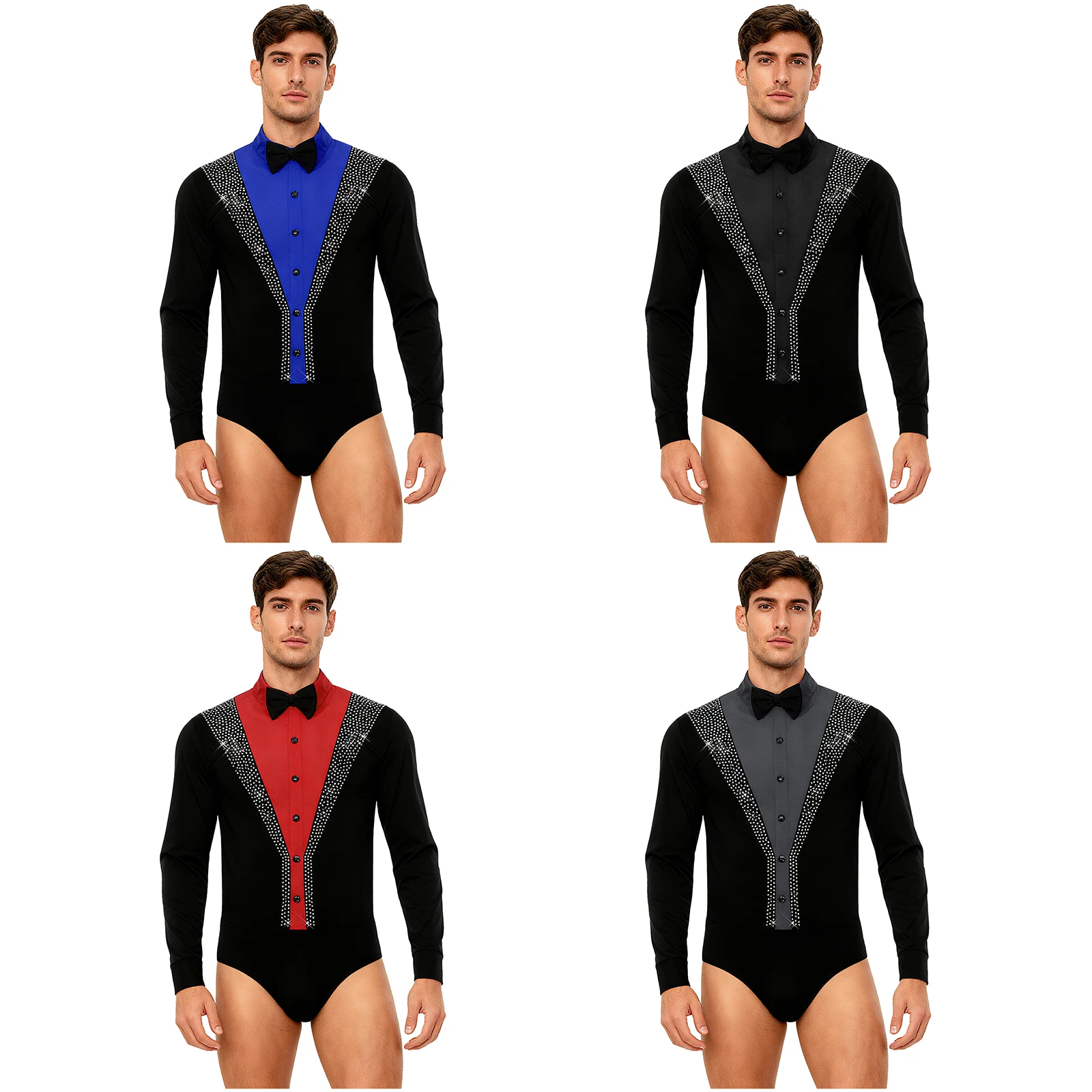 الرجال طويلة الأكمام حجر الراين سستة اللاتينية الرقص ارتداءها الشكل التزلج التانغو قاعة الرقص تشا تشا رومبا الفلامنكو يوتار مع ربطة العنق #3