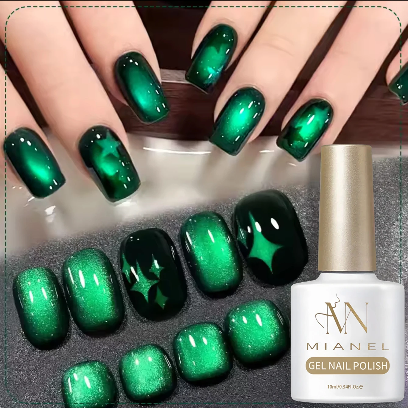 10ML 1-21PCS Hot Selling Whitening Deep Green Glass Bead Magnet Cat Eye Gel Nail Polish Green Nails UV Light Nails Nail Supplies