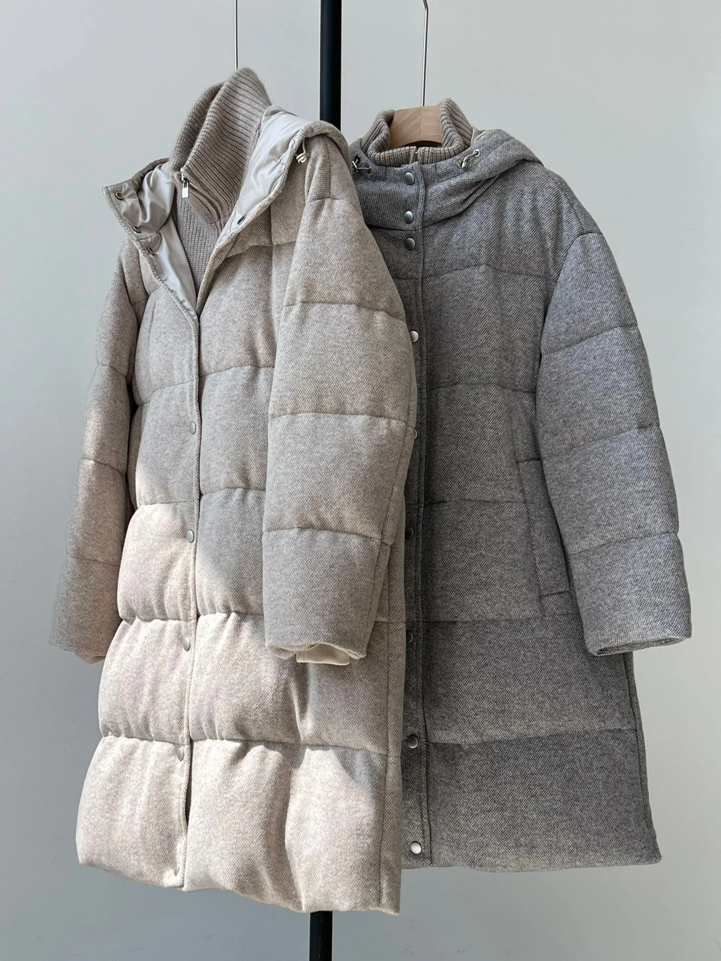 Luxurious cashmere casual hooded down coat