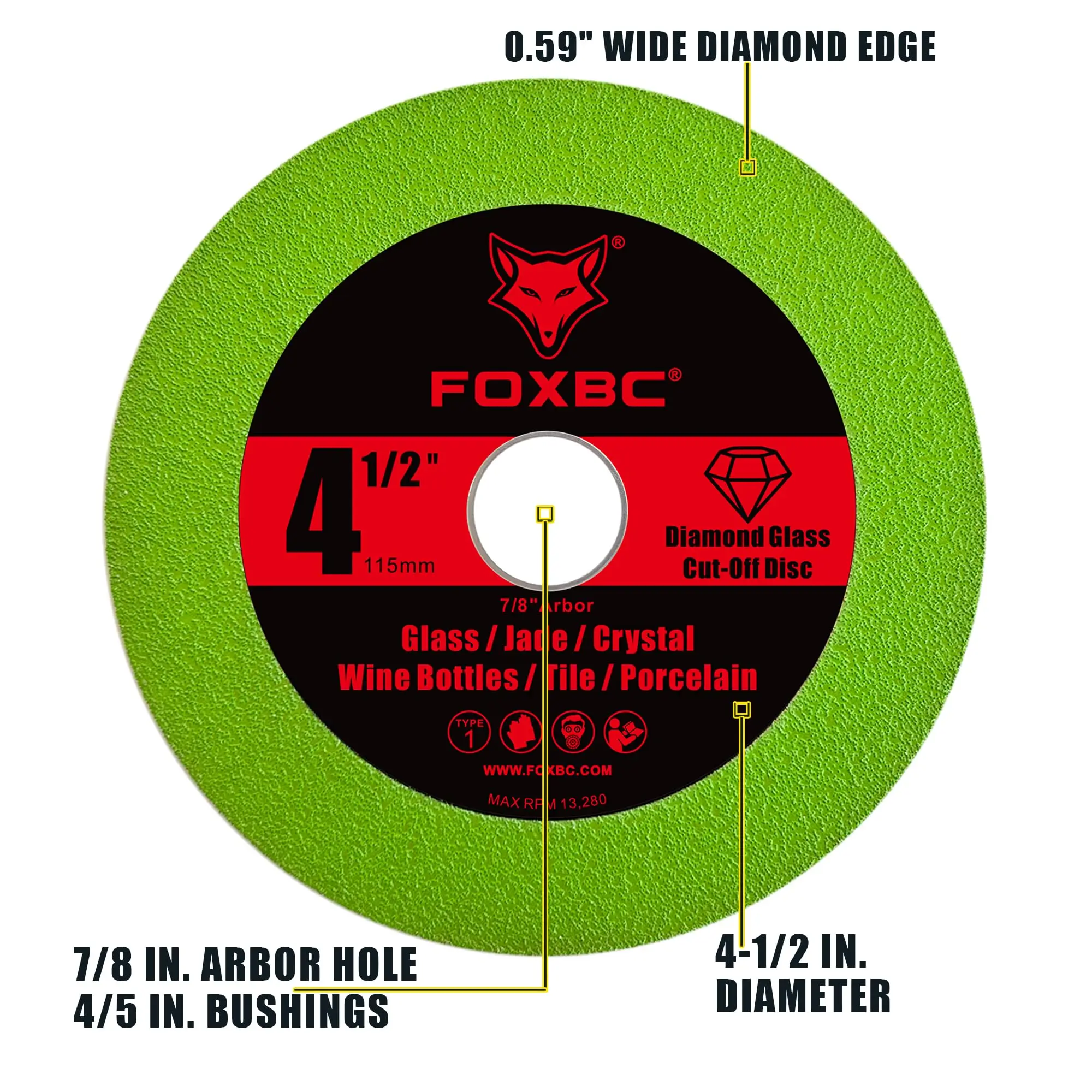 FOXBC 115 มม.เพชรแผ่นตัดกระจกสําหรับเครื่องบดมุมสําหรับขวดไวน์หินอ่อนกระเบื้องเซรามิคหยกคริสตัล 3pcs