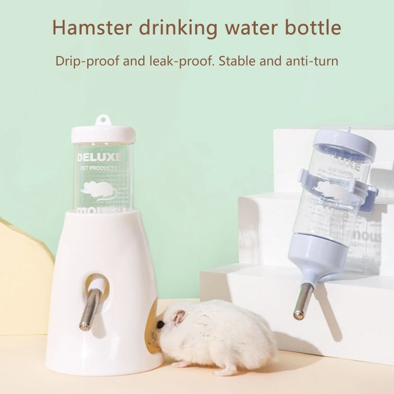 Small Animal Plastic Water Bottle with Stand Holder 2.7 oz No Drip Waterer for Hamster Guinea Pig Rabbit for Glass Tank