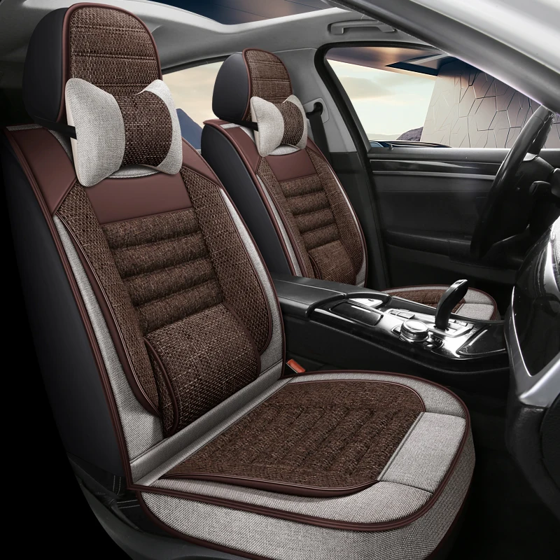 

Front Row Double Seat, Luxurious Linen Fixed Lumbar Support Full-Cover Car Seat Cover, Universal, Comfortable, Breathable, Wear-Resistant, Suitable for All Seasons, Fits the Seat, with Three-Dimensional Fixed Lumbar Support, Paired with a Soft and Comfort