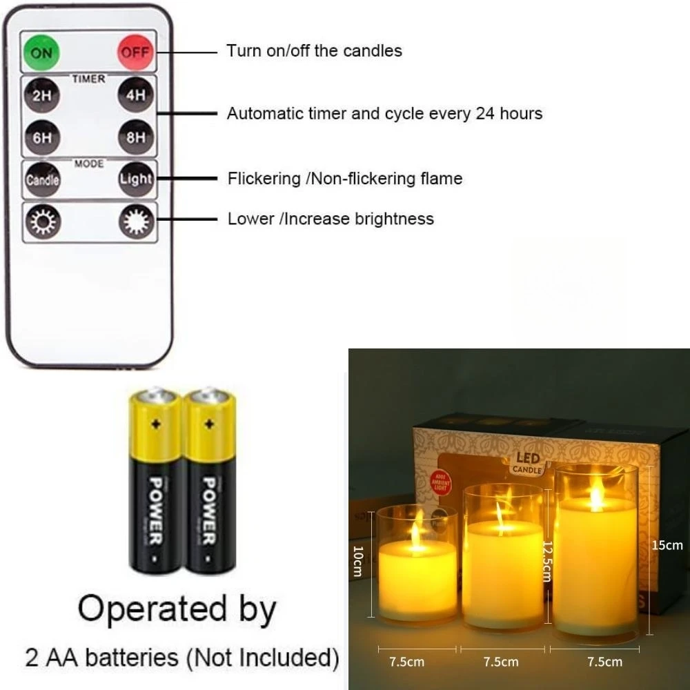 3pcs telecomando Timer LED luci di candela elettroniche candela senza fiamma cera di paraffina LED Set di candele per decorazioni natalizie di nozze