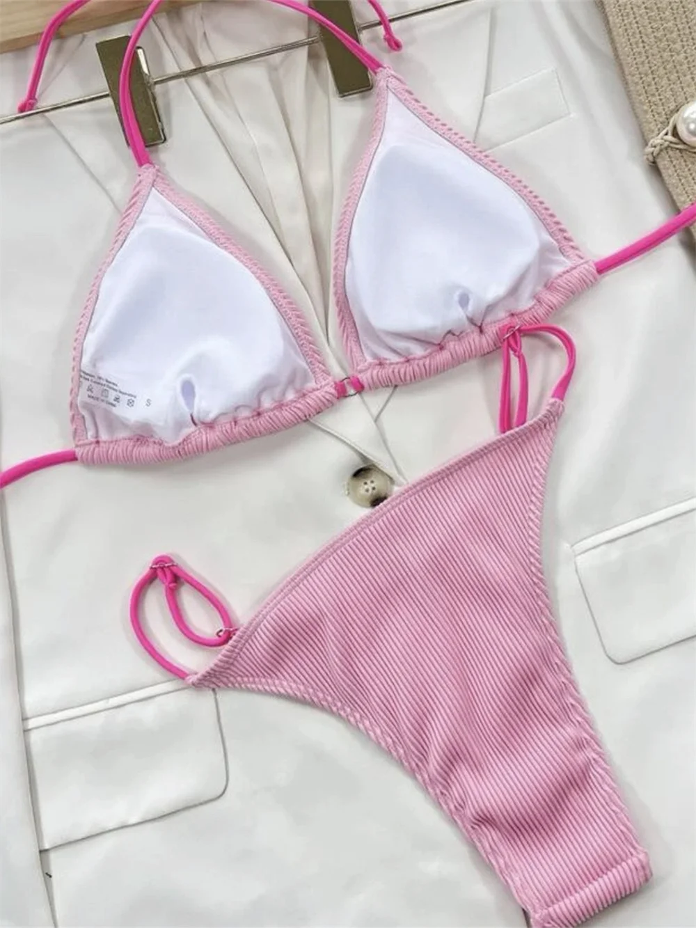 Solid Color Extreme String Bikini Toothpick Fabric Swimwear Women Pink Swimsuit Backless Bathing Suit Vacation Blue Beach Outfit