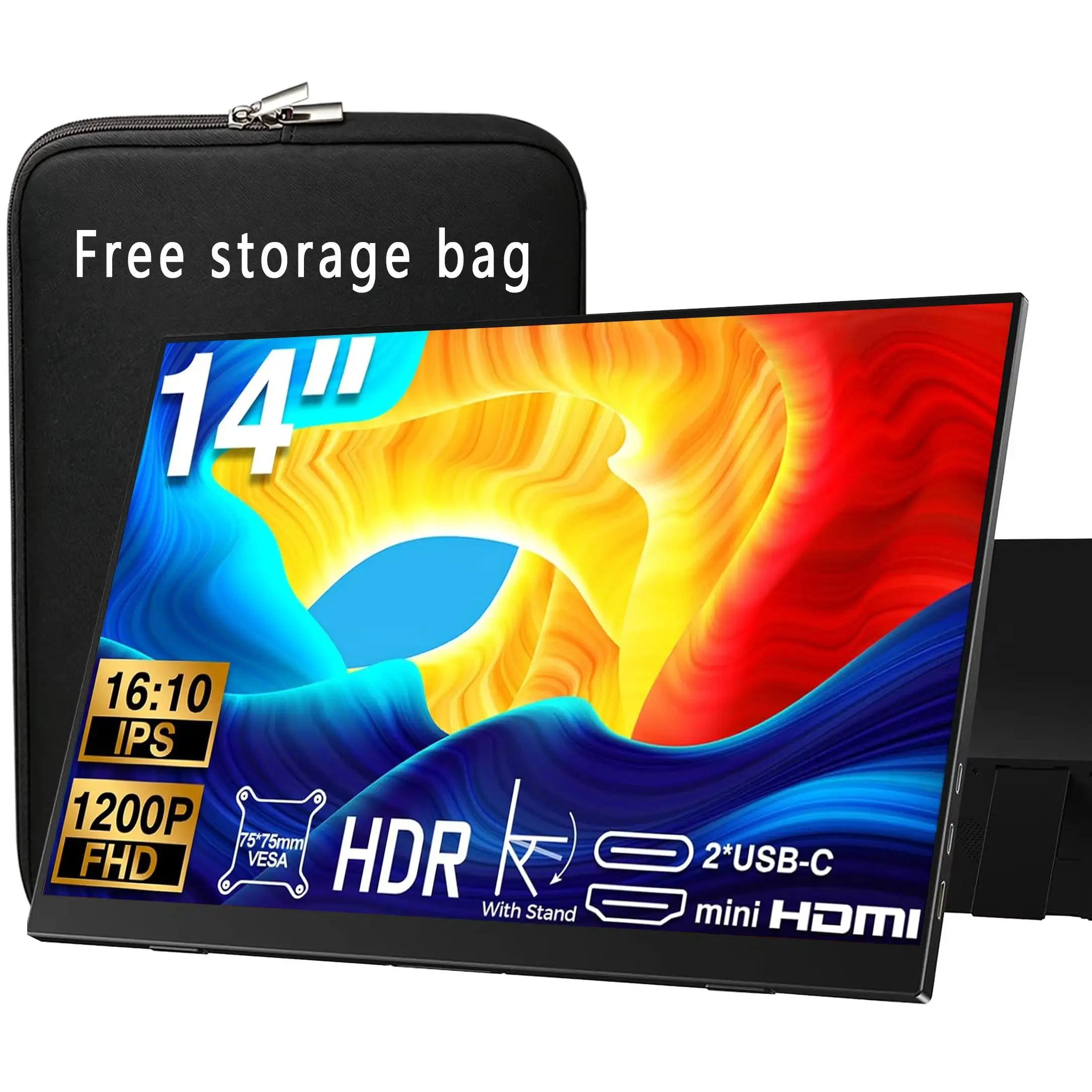 14 Inch Portable Monitor 1920*1200P FHD IPS Can One line link With Type-C Mini HDMI For Phone Laptop PS4/5 TV XBox Mac PC Switch