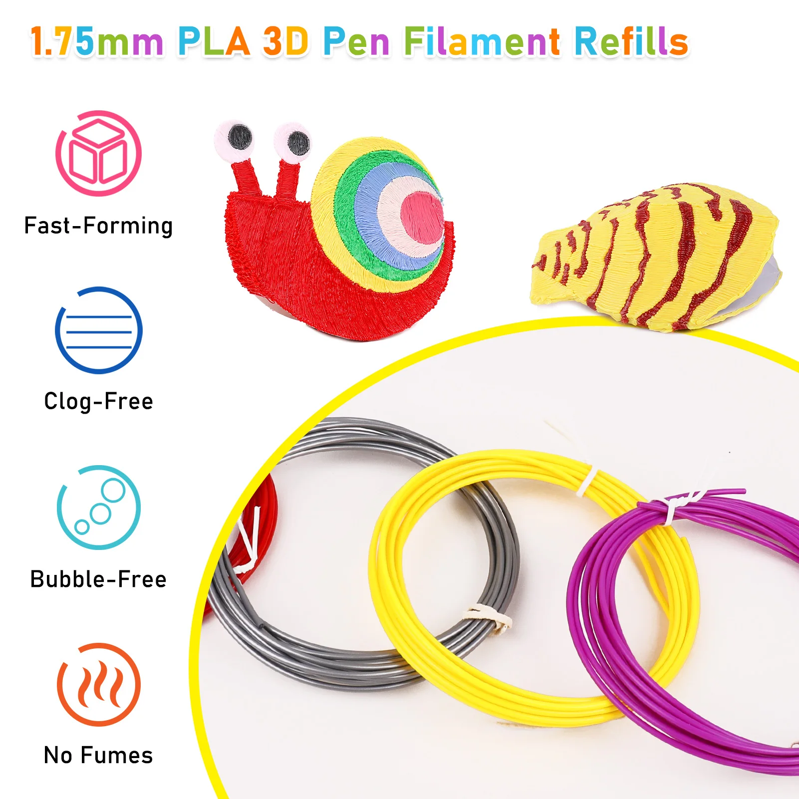 Dikale 3D Pen Filament 1.75mm 12 Color PLA Filament 3D Printing Filament 3D Printer Refills 3M * 12Color