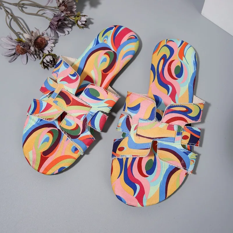 Summer Slippers for Women Outdoor Flip Flops Flats 2024 New Colorful Korean   Sandals Slip on Shoes Big Size 35-42