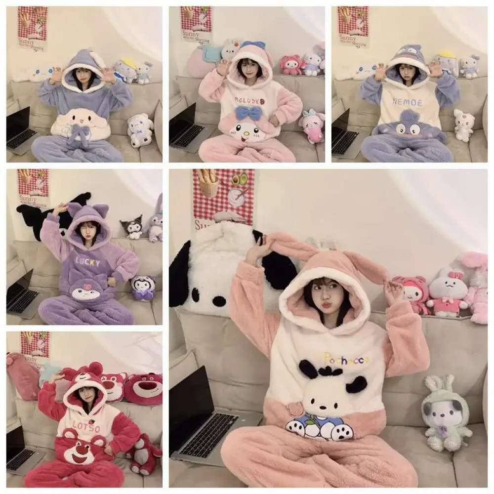 Sanrioed-Pyjama de Dessin Animé My Melody pour Femme, Vêtement de Maison Imbibé, Cinnamoroll Kuromi, Smile Winter Y Pants, Kawaii Homewear