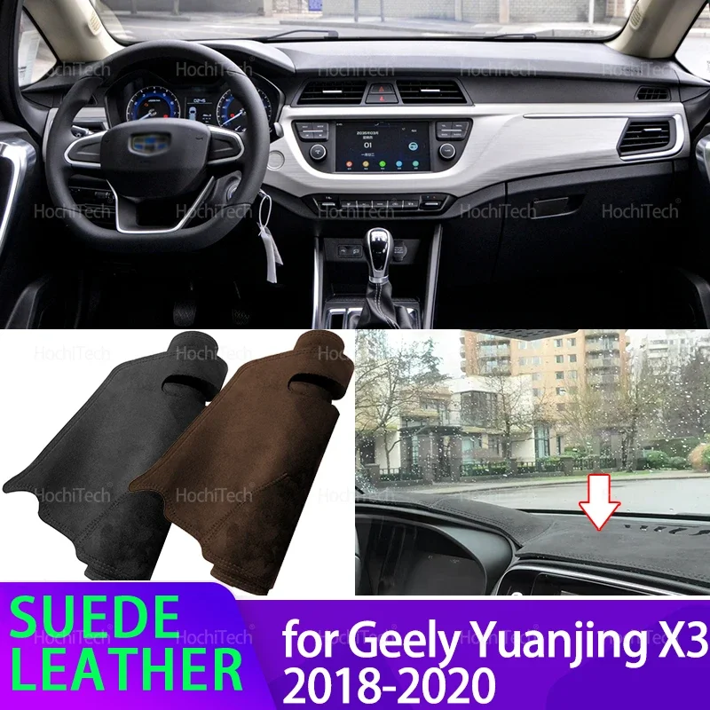 Auto Innere Schwarz Wildleder Leder Dashboard Abdeckung Dash Matte Teppich Kissen Pad für Geely Yuanjing X3 V3 GX3 Ahorn 30X EV 2017 ~ 2020