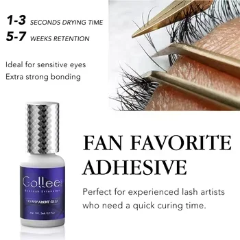 Gollee Transparent Eyelash Glue 1S Fast Dry 7Weeks Lasting Strong Hold Professional Lash Extension Adhesive Waterproof Invisible