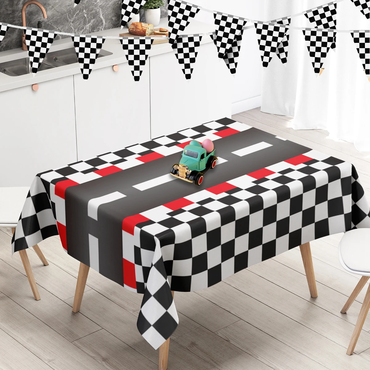 Race Car Checkered Tablecloth Car Sports Party Decoration Checkered Flag Racetrack Tablecover Kids Boys Birthday Party Supplies