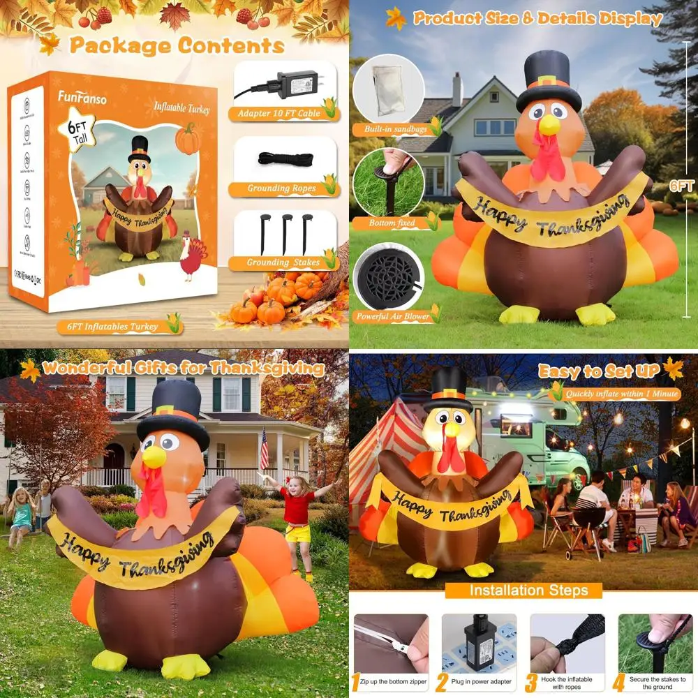 

6 футов надувное индейское уличное украшение на День Благодарения с красочным хвостом, шляпой-пилигрим и светодиодными фонарями для осенней вечеринки, лужайки, двора G