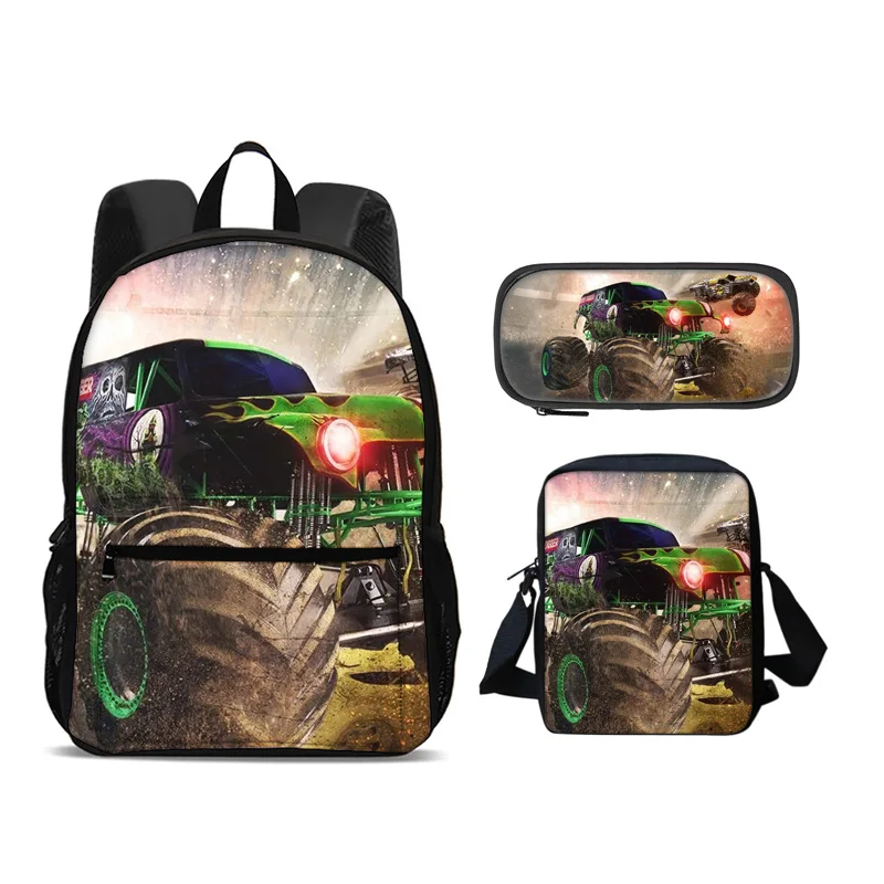 

Monster Jam Backpack Pen Bag Shoulder Bag 3Pcs Set Large Capacity Cartoon Print Best Birthday Gift for Male and Female Students