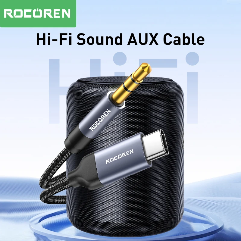 Rocoren-Tipo C AUX Cabo, 3.5mm Jack, Audio Plug, Adaptador de alto-falante para Huawei, iPhone, Realme, fone de ouvido do carro, conversor do computador, fio