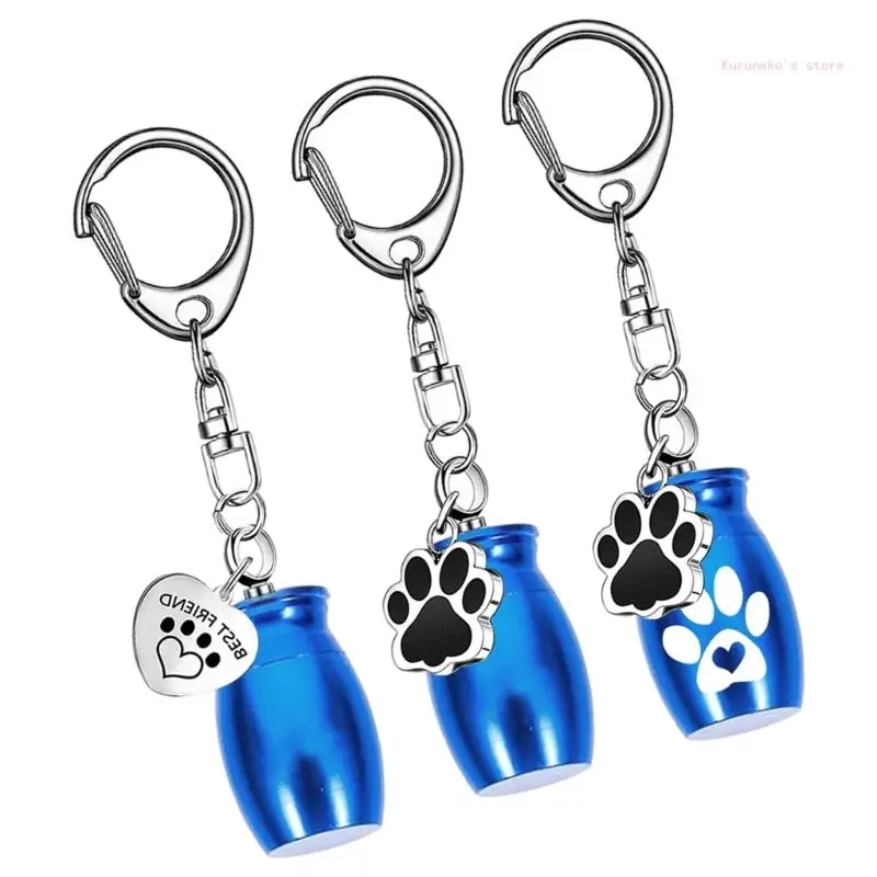3pcs โลหะสุนัข Paws Cremation Urn พวงกุญแจสำหรับขี้เถ้าสัตว์เลี้ยงอนุสรณ์ Keepsakes Urn เครื่องประดับผู้ถือขี้เถ้าพวงกุญแจ