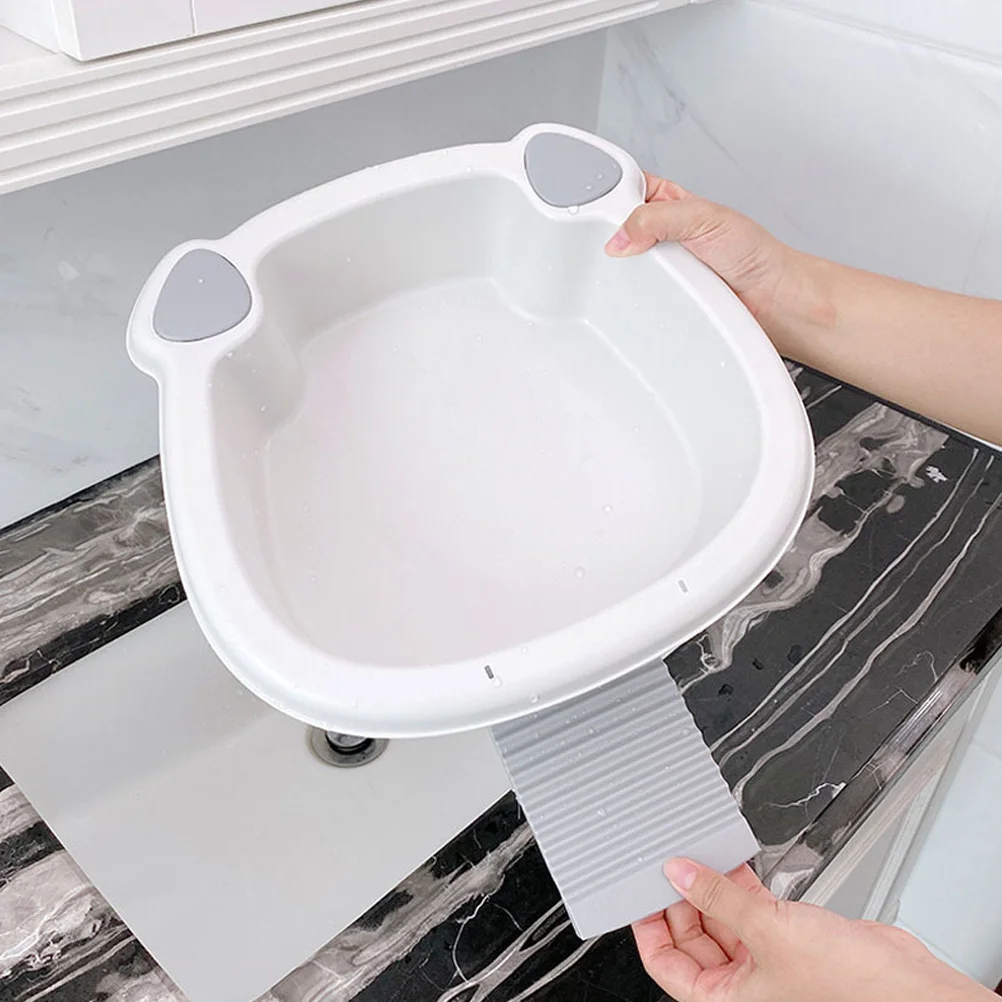 

1Set Wash Basin Face Foot Washing Board Cartoon Design Portable for Camping Kitchen Laundry Cleaning