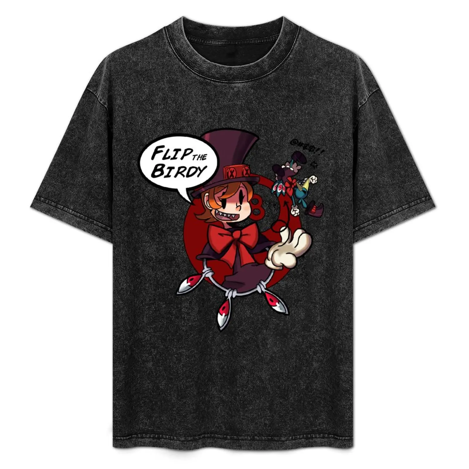 Skullgirls(Peacock)-Flip the Birdie T-Shirt street wear oversized graphic tee anime figures quick drying black t shirts for men