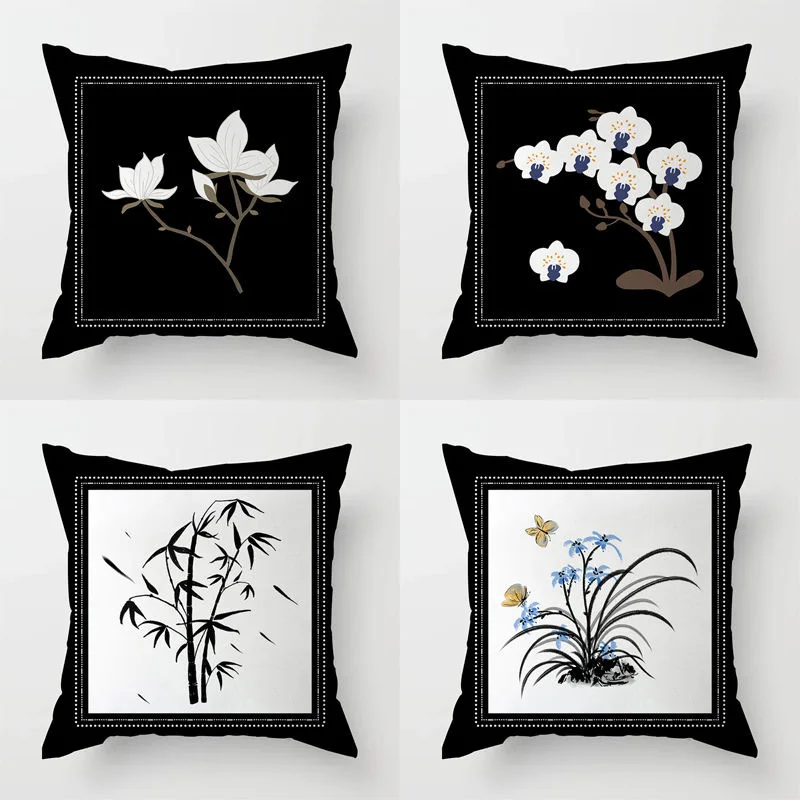 Chinese Pillowcase Magnolia Flower Pillowcase Household Living Room Sofa Cushion Cover Square Removable and Washable.