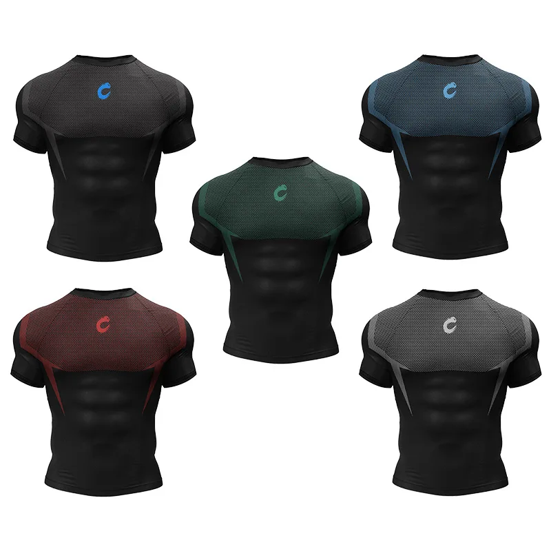 New Men's BJJ Jiu Jitsu Short Sleeve Compression Rashguard MMA Boxing Digital Print Sports T-Shirt