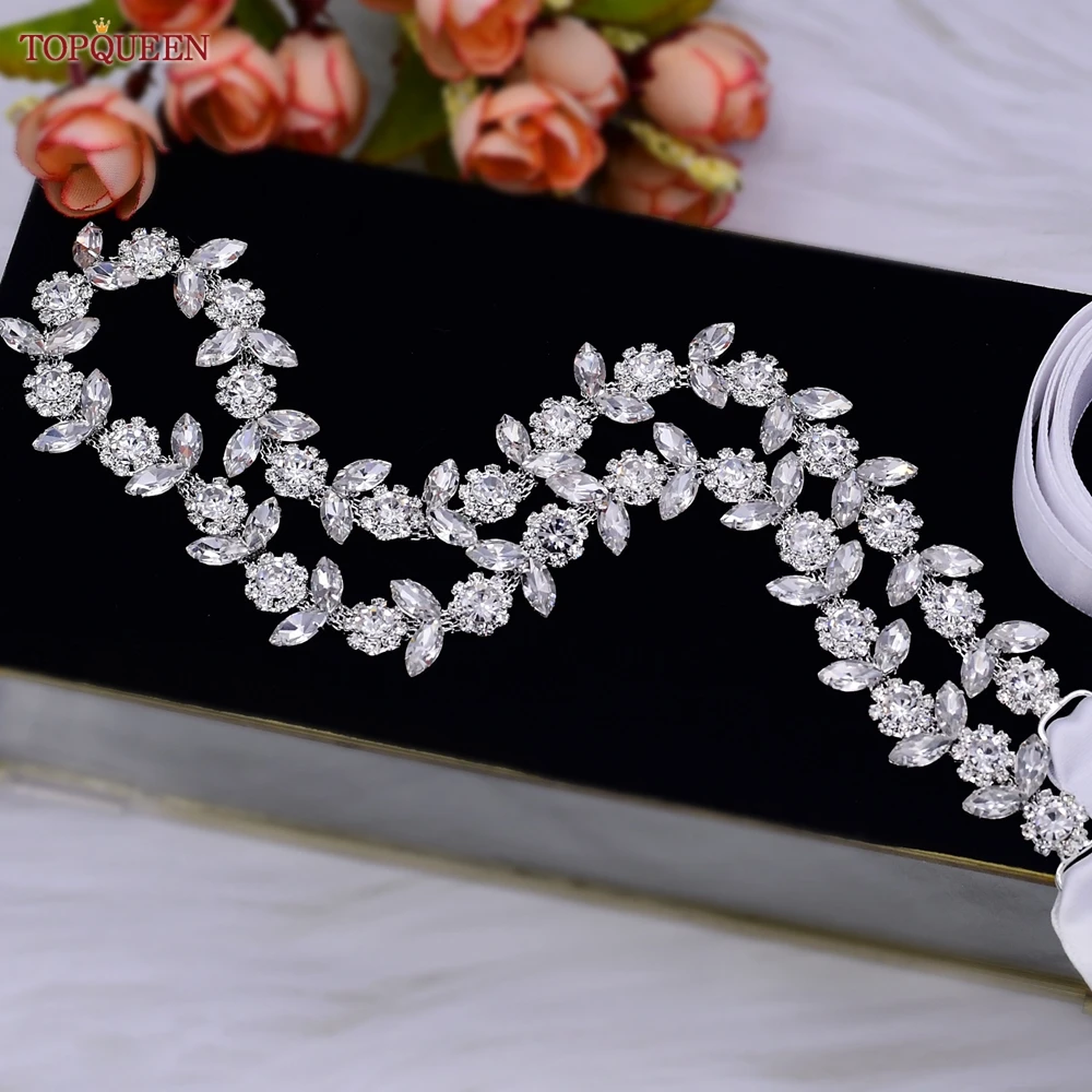 Cinture con strass TOPQUEEN per abiti da sposa cintura in lega d'argento per ragazze cintura da sposa con diamanti economici cintura fantasia per le donne S440