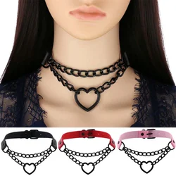 1PC Punk Rock Gothic PU Leather Necklace Heart Chains Collar Studded Choker Chain Necklace Handmade Body Jewelry Gift