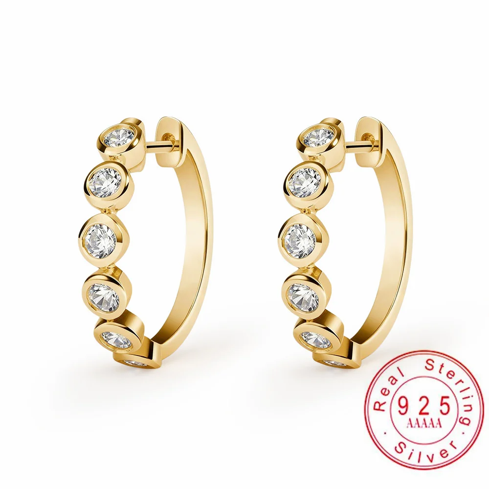 

Серьги-кольца из серебра 925 пробы с позолотой и муассанитом для женщин | Изящные серьги-кольца с блестящими камнями