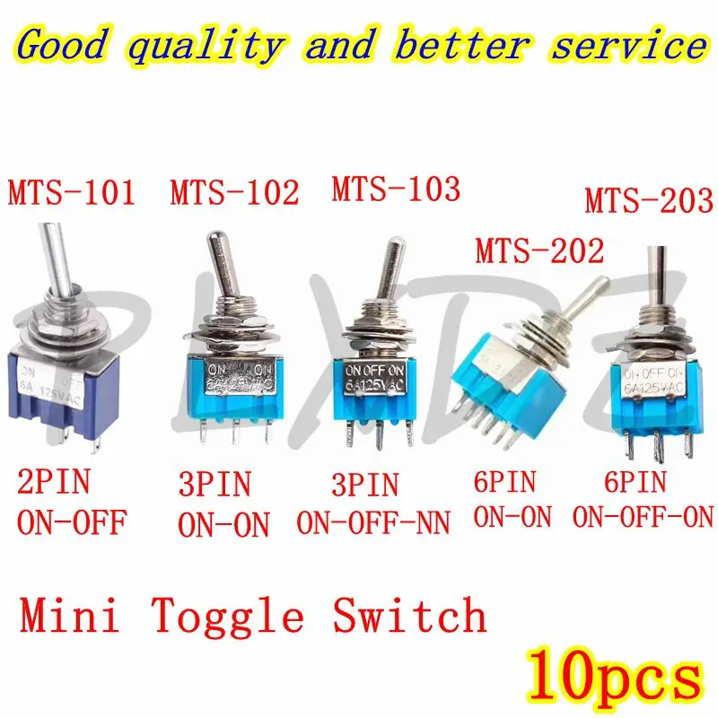 10PCS Miniature Toggle Switches Mini ON-OFF ON-ON ON-OFF-ON MTS 101 102 103 202 203 6A/125VAC Power Button Switch 2PIN 3pin 6pin