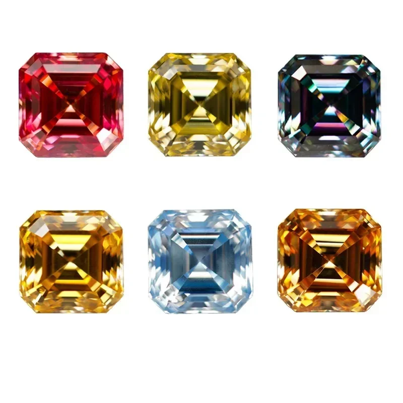 

Moissanite Stone Multiple Colors Asscher Cut Gemstone For Diy Advanced Jewelry Material Pass Diamond Tester With GRA Certificate