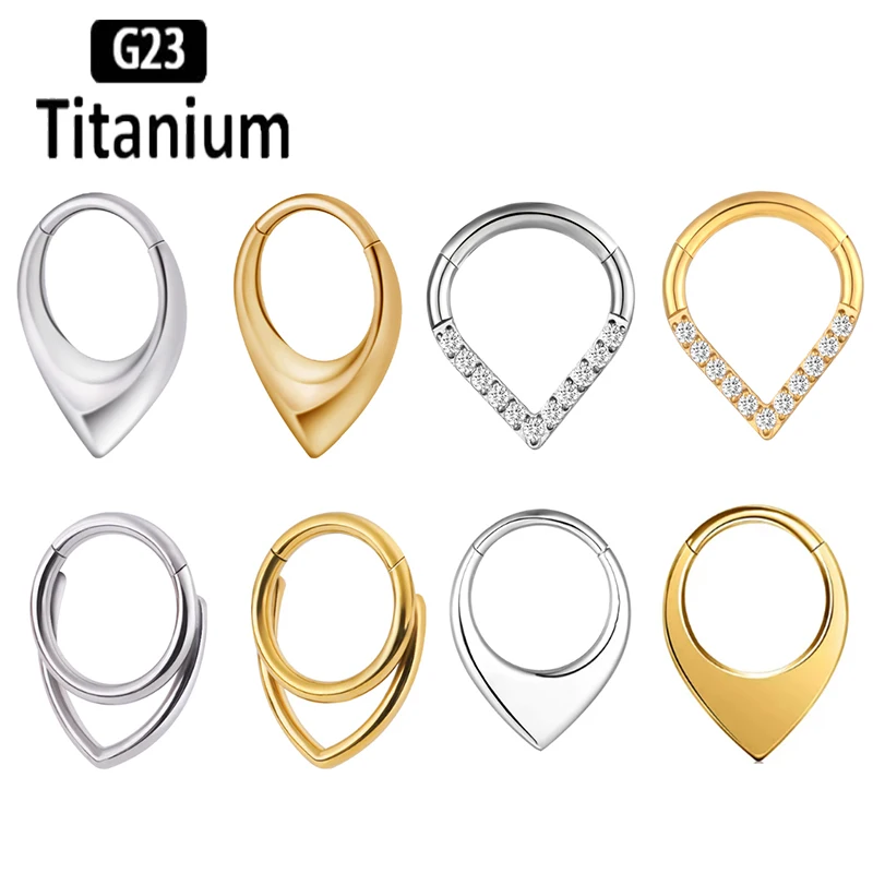 

G23 Titanium High quality Waterdrop Septum Piercing Clicker Nose Rings 16G Segment Tragus Cartilage Daith Hoop Earrings Jewelry