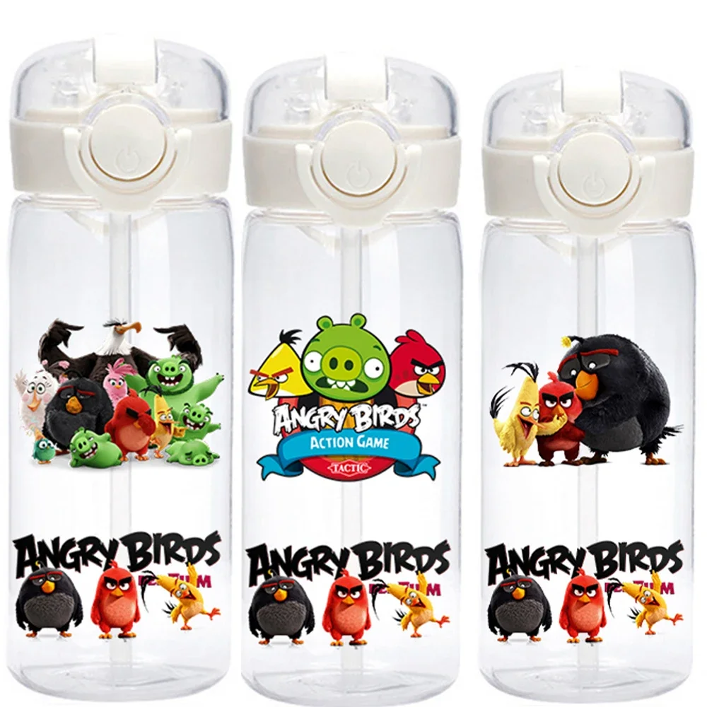 400ml Angry Birds Animation Game Portable Children's Straw Flip-top Transparent Plastic Water Drinking Bottle Children's Gift