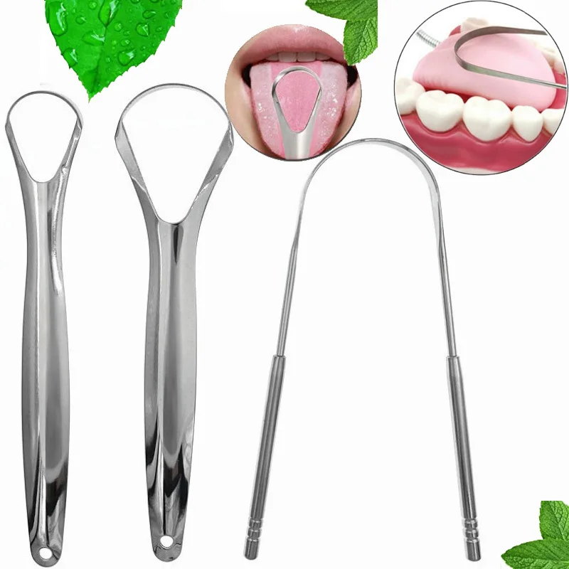 1 Uds. Escarpador de lengua de acero inoxidable para higiene bucal, limpiador raspador de lengua, cepillo raspador de lengua rallado de salud y belleza