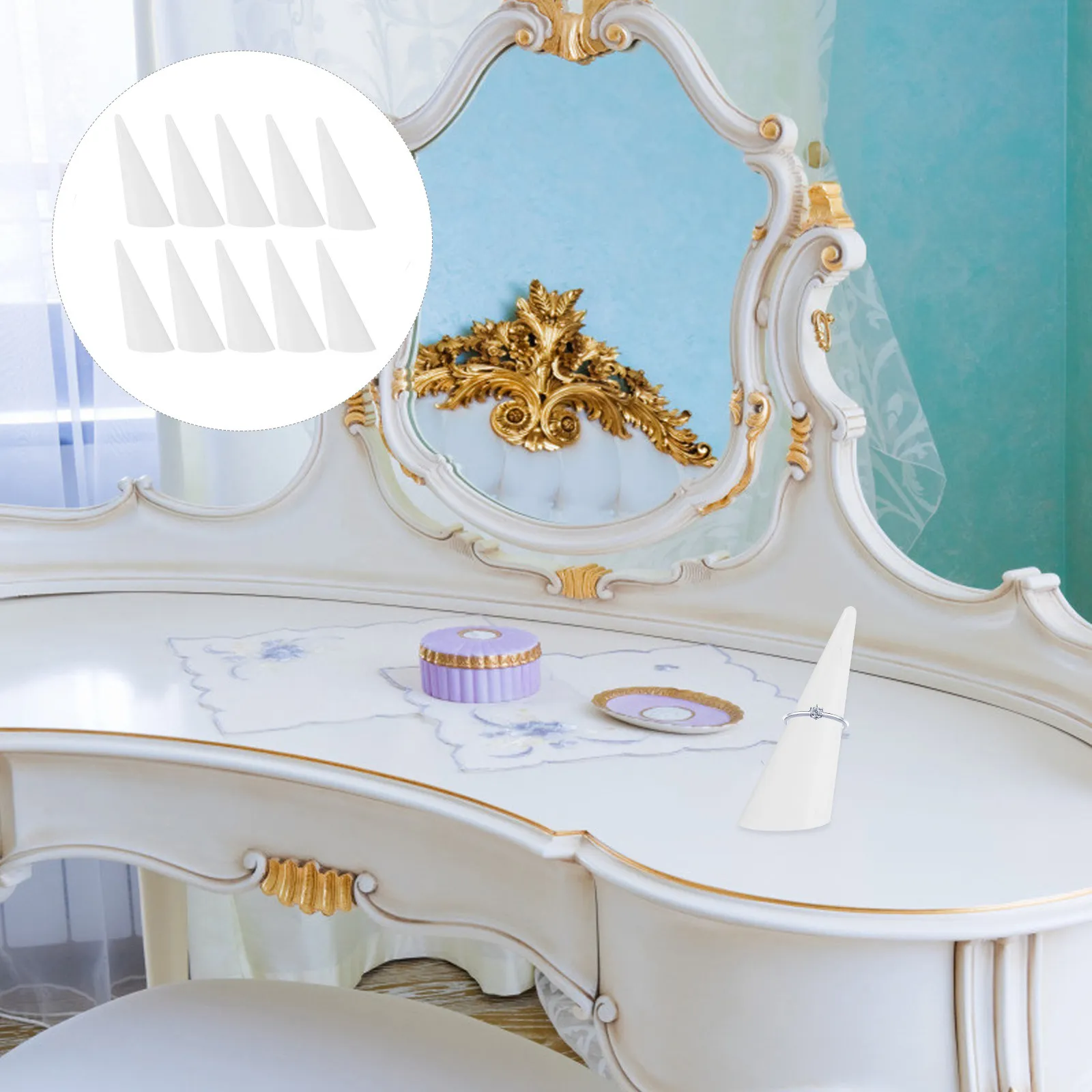 

10Pcs Jewelry Rings Display Organizer Acrylic Holder Tapered Design Compact Lightweight Store Display Bedroom Bathroom