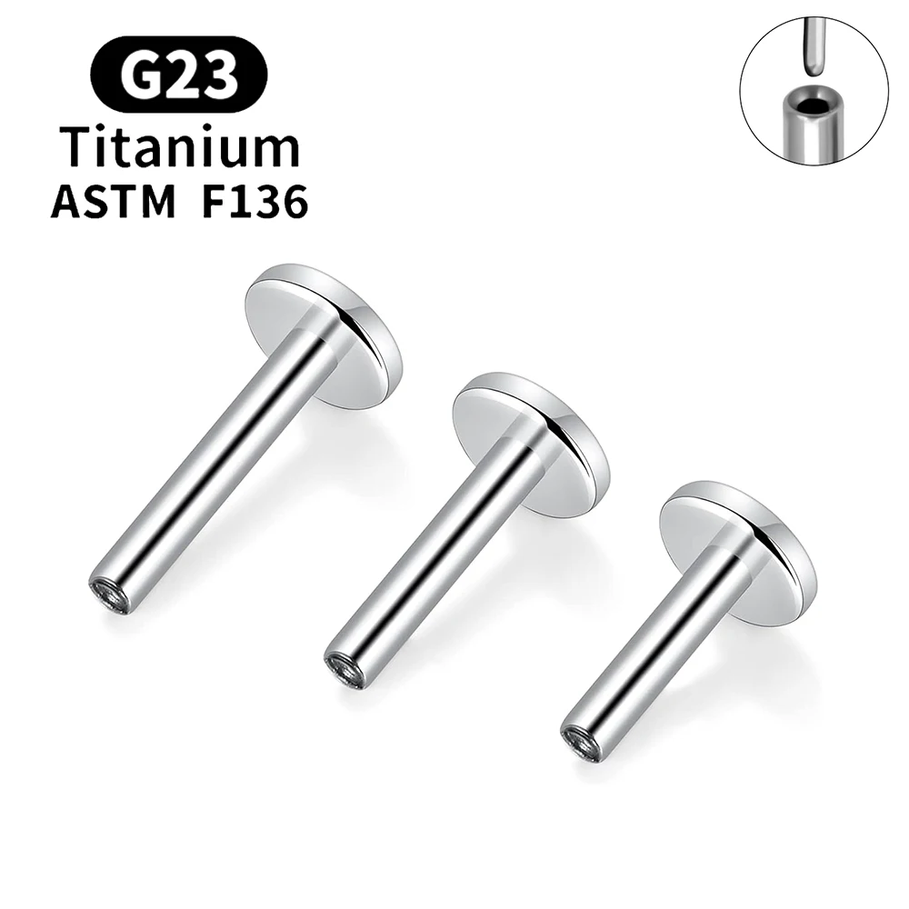 10PCS G23 Titanium Piercing Stud Earrings Rod Threadless Plug-in Base 20G/18G/16G Labret Lip Tragus Body Jewelry Accessories