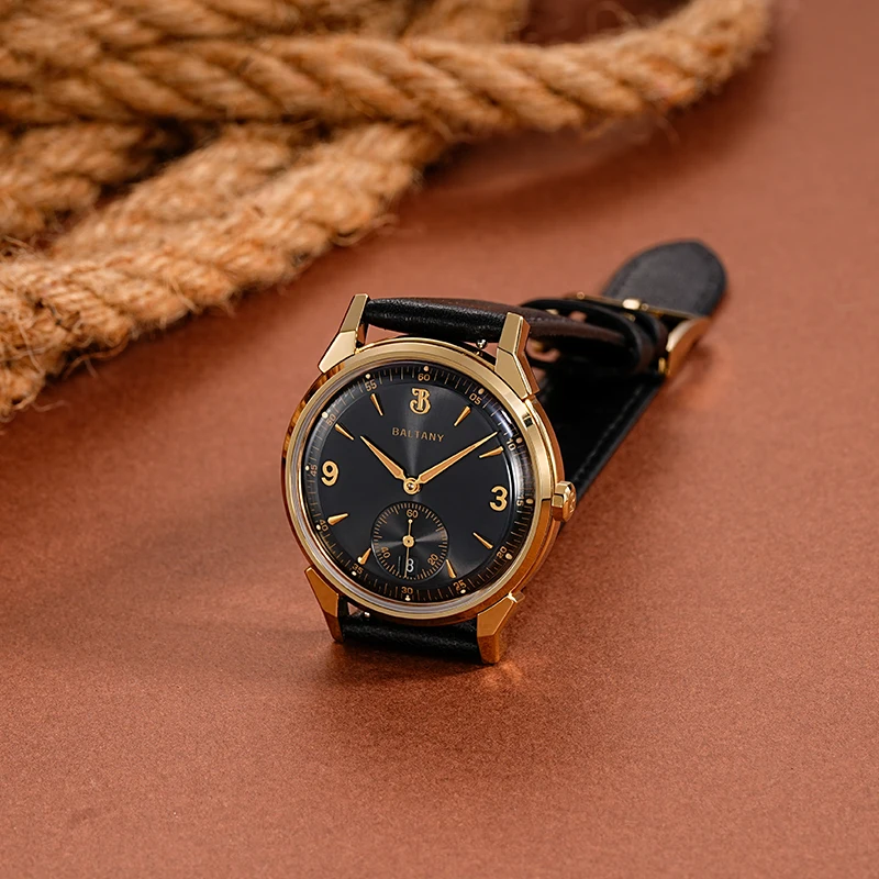 Baltany S4108 Original 36mm Subsecond Men Watch 36H Power Reserve Applied Hour Markers Sunburst Luxury Retro Automatic Dress Wat