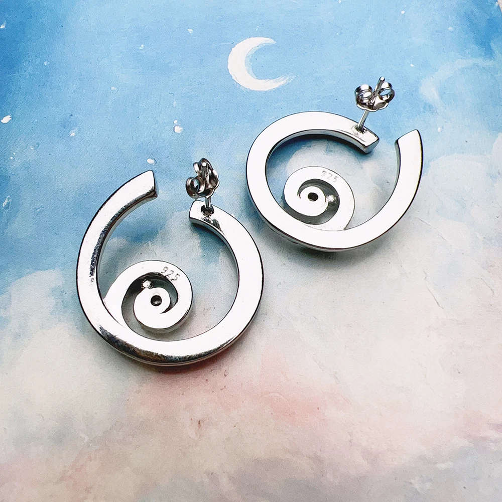 Runde Welle mit Steinen Ohrstecker Europa Feiner Schmuck für Frauen Brandneues trendiges Sommergeschenk aus echtem 925er Sterlingsilber – Detail 6