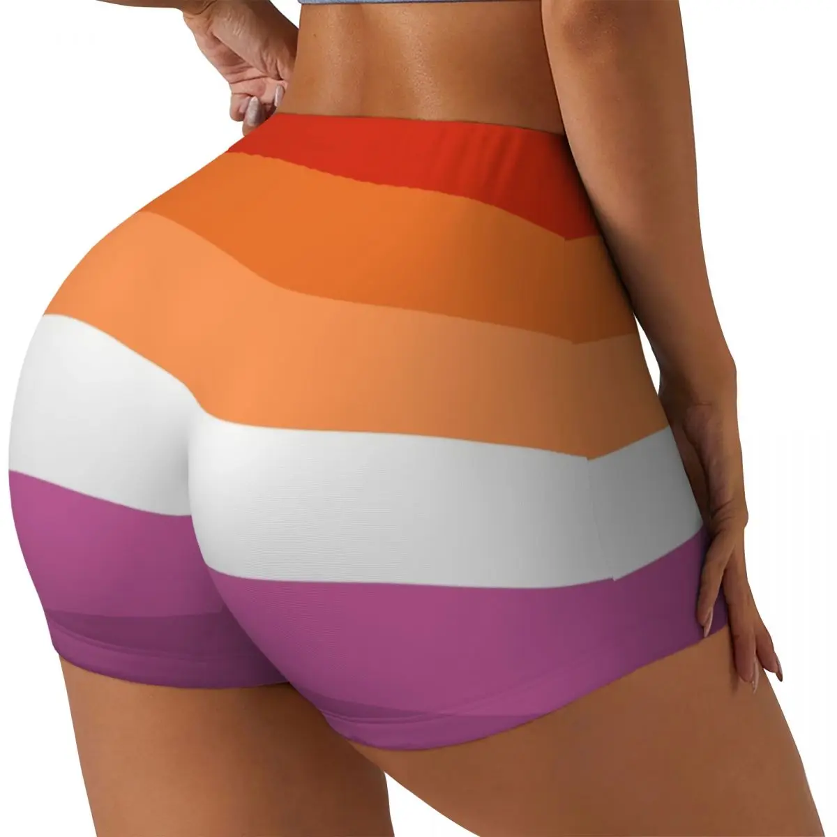 Custom Orange Magenta Lines Lesbian Pride Flag Workout Shorts Women's LGBT Gay Pride Gym Volleyball Biker Yoga Shorts