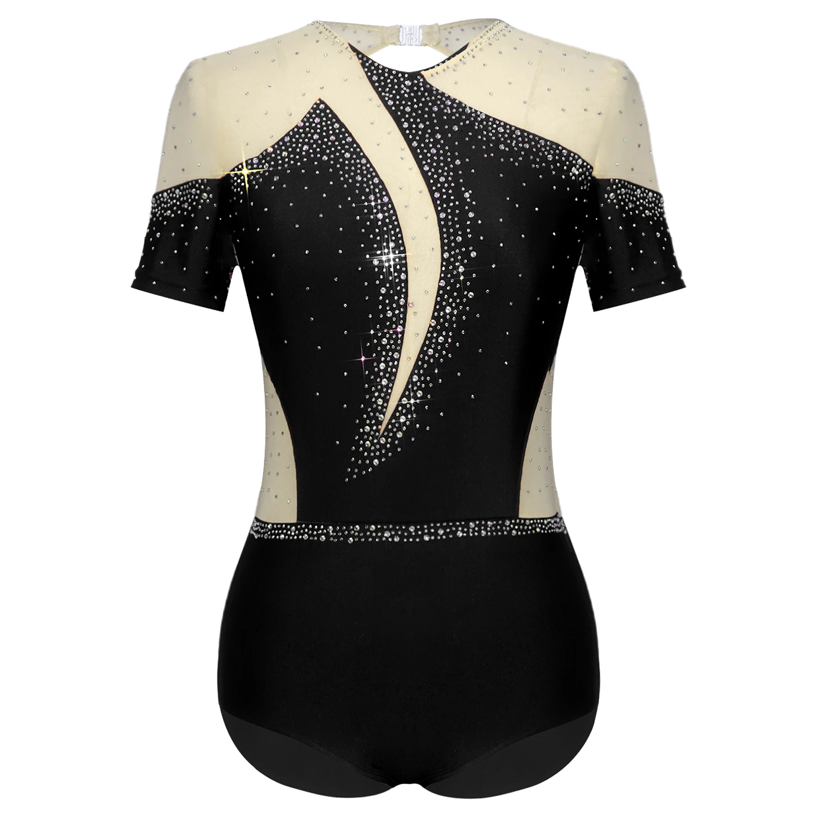 

Womens Lyrical Ballet Dance Bodysuit Shiny Rhinestones Back Cutout Jumpsuit Gymnastics Ballerina Latin Dance Leotard Outfit
