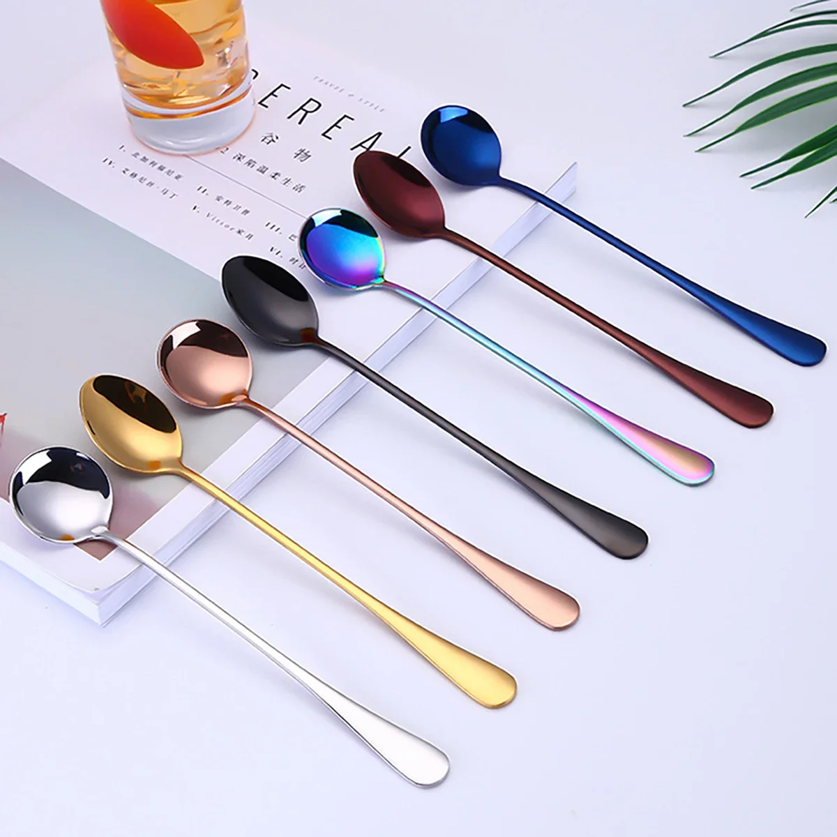 6 Stück Edelstahl Kaffee Tee Rühr löffel langer Griff Eis Dessert löffel Edelstahl Geschirr Set Küchen bedarf