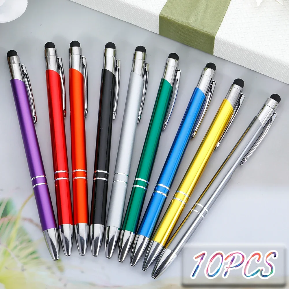 10pcs Metal Multicolor Ball Point Pen Business Office Ballpoint Pens Birthday Party Gift School Stationery Black Ink 2 in 1 Pens