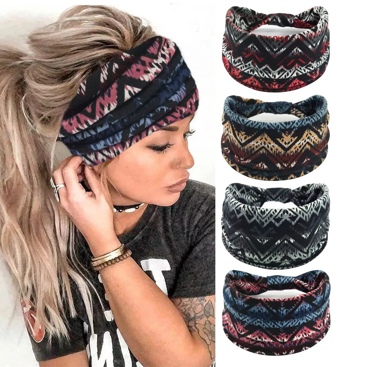 Boho Headbands For Women Fashion Wide Headband Turban Yoga Workout Head Bands Hair Accessories Knotted Headwraps