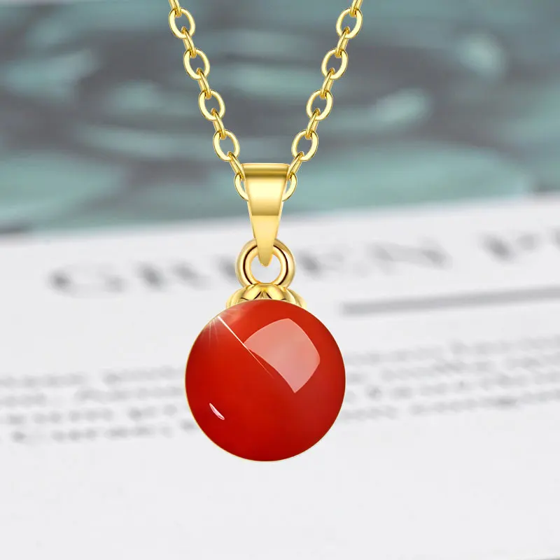 

925 Sterling Silver Necklace Pendant for Women Natural agate stone Hotan Jade 14MM Wedding Jewelry Engagement Charm Party Gift