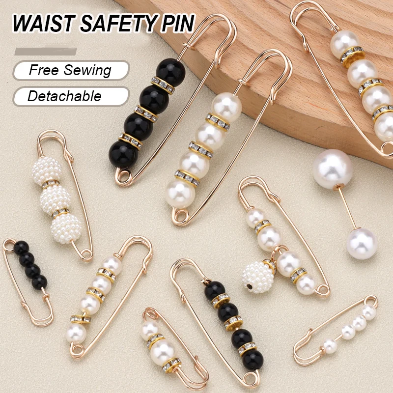 

1-4Pcs New Pearls Pin Brooch For Women Waist Tighting Safety Pin Brooch Sweater Cardigan Buckle Brooches Accessories