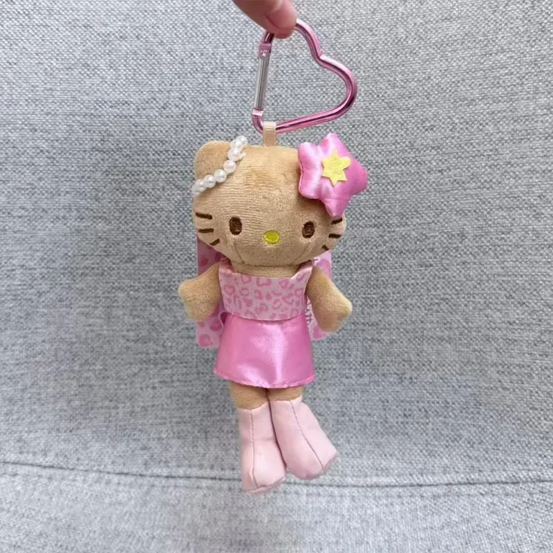 Pluszak Hello Kitty z okazji rocznicy, z długimi nogami, wzór panterki, czarne futro, uroczy brelok do torebki, zawieszka do kluczy dla kobiet, dziewcząt i fanów.