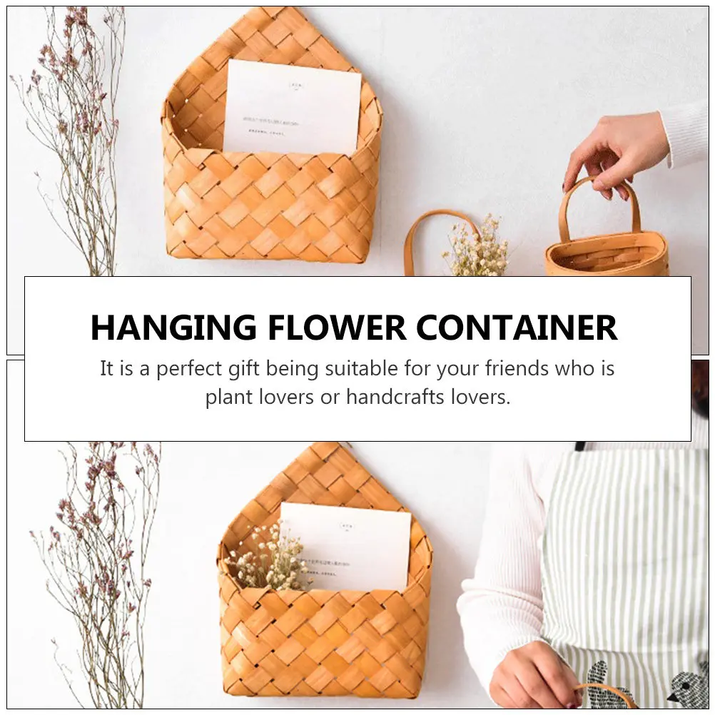 1Pcs Woven Wood Wall Storage Basket Khaki Hanging Flowerpot Wall Holder Decor Plant Container Home Office Wood Woven Basket view 6