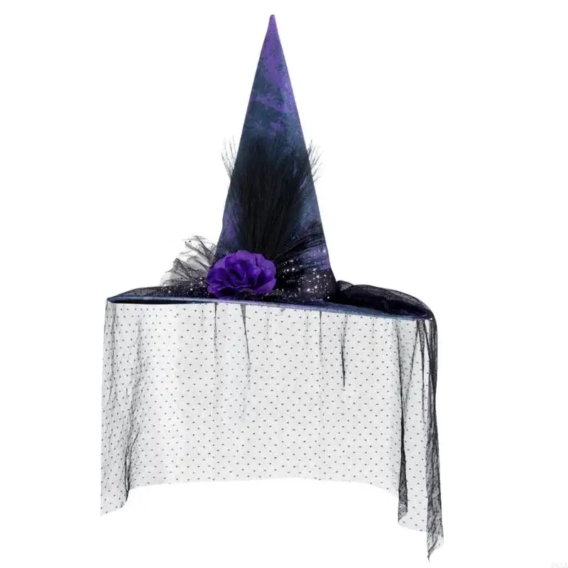 DXAA Retro Witch Hat Party Accessory Unique Black Veil Wizard Hat Fashion Accessory